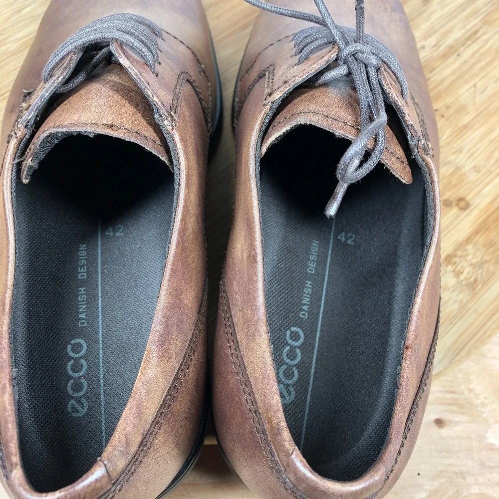 Ecco mens size 42 shoes brown leather Melbourne Tie Oxford Brown Classic Work